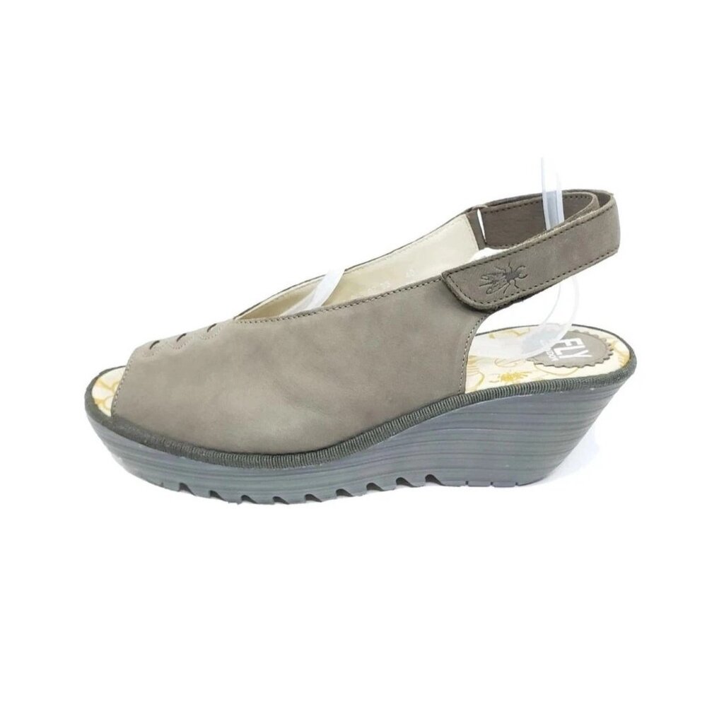 Fly London Yeay Slingback Wedge Sandals Taupe Nubuck Leather Comfort Womens US 9